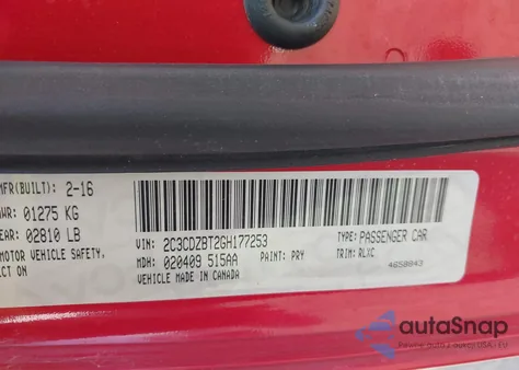 2016 Dodge Challenger R/T Plus z USA, uszkodzony, nr VIN 2C3CDZBT2GH177253